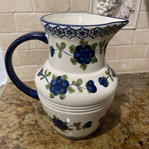 Tabletops Gallery Pitcher Nicolette White Blue‎ Flowers Ceramic Size 8.5" Tall